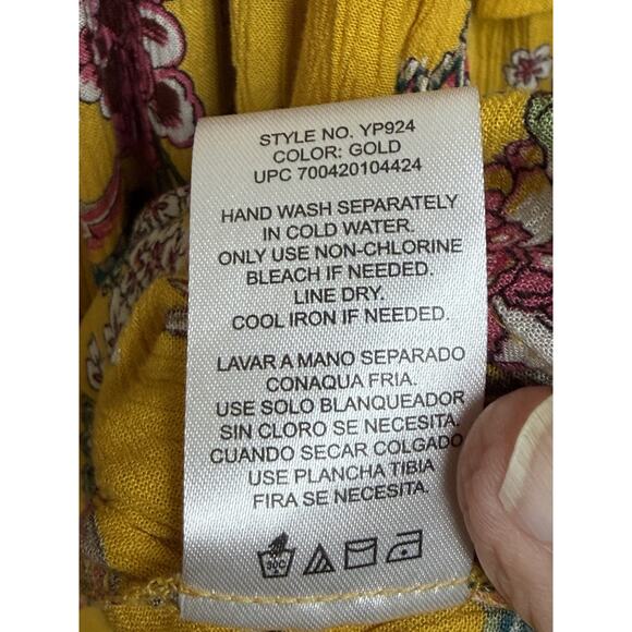 Bila Yellow Floral Blouse Top 3/4 Sleeves Sz M Ruffle Sleeves Tassel Tie - Picture 12 of 12